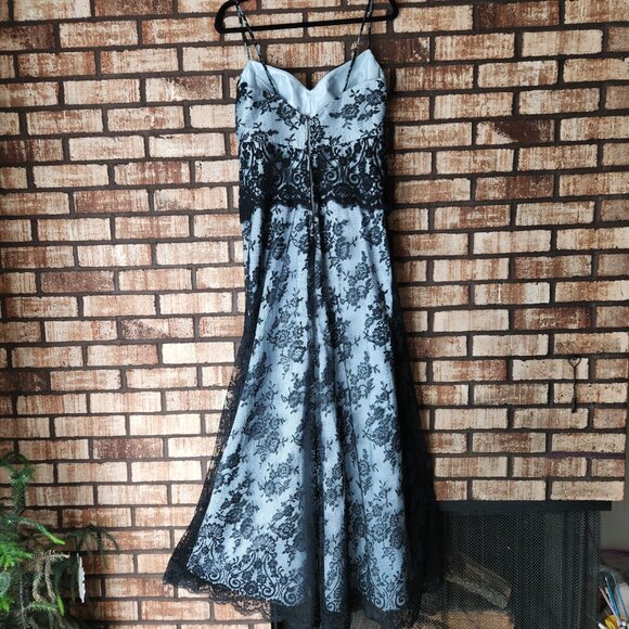 Montage Mon Cheri Formal Blue Black Lace Evening Gown Size 8 - Picture 5 of 6